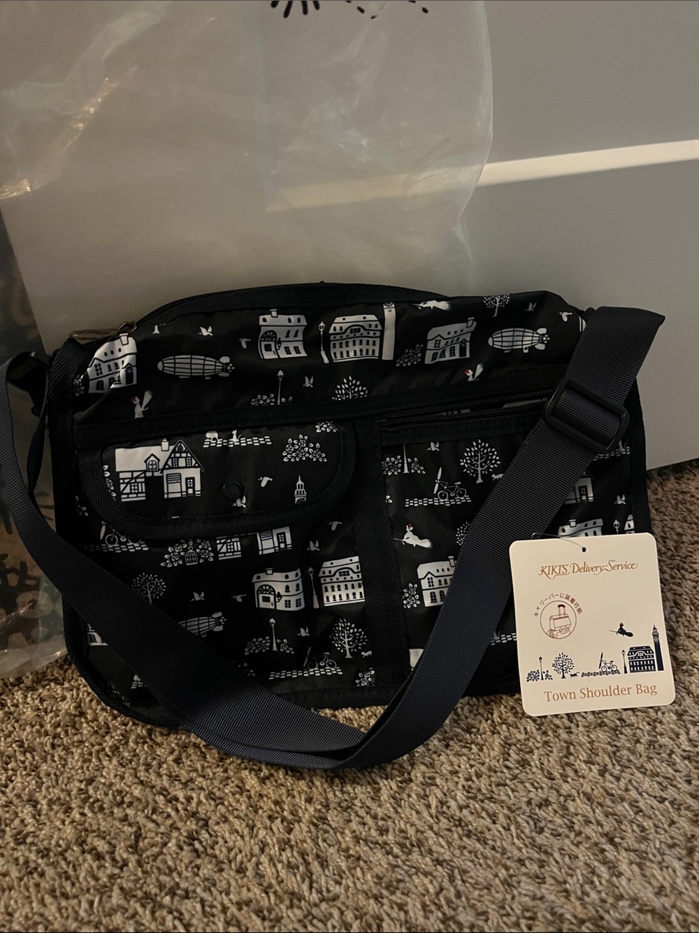 Kiki's Delivery Service Town Shoulder Bag - Navy with White Village Print